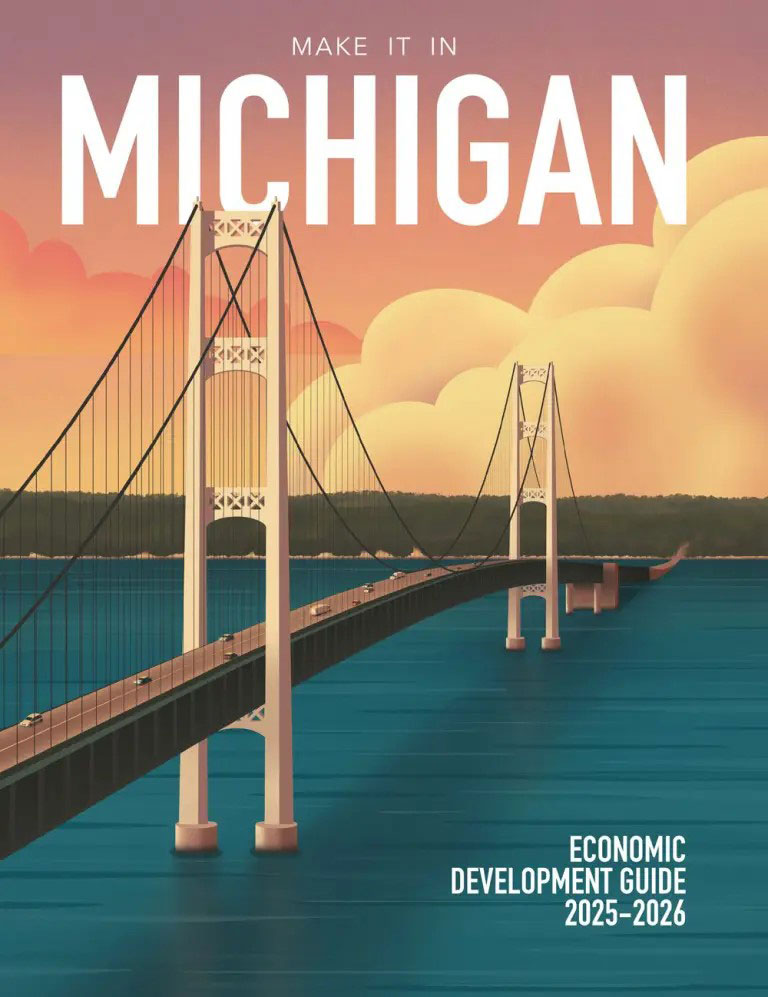 magazine cover featuring Mackinac Bridge