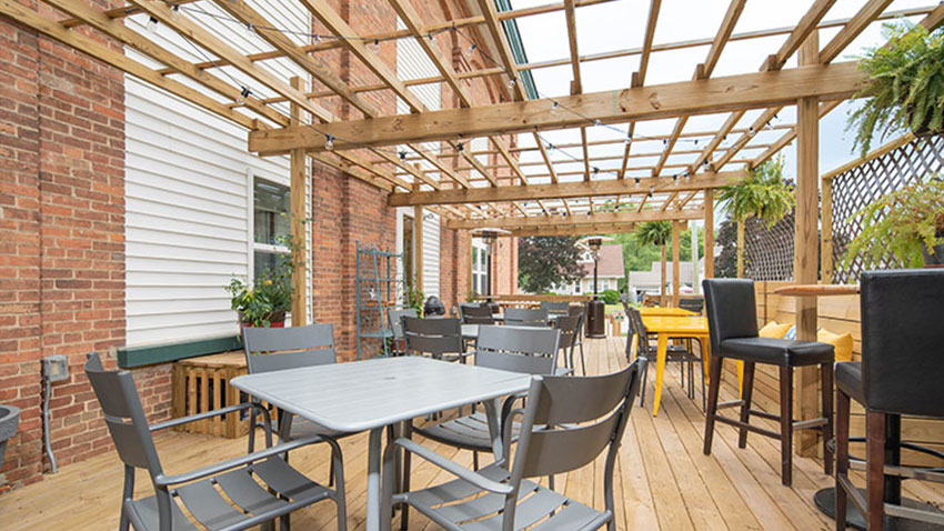 patio with tables and chairs